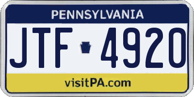 PA license plate JTF4920