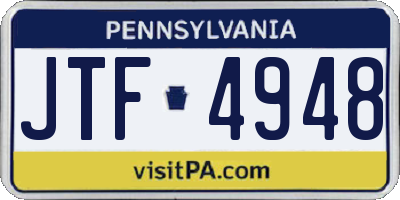 PA license plate JTF4948