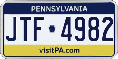 PA license plate JTF4982