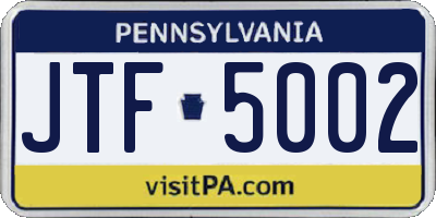 PA license plate JTF5002