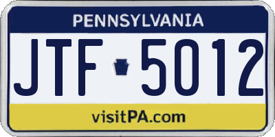 PA license plate JTF5012