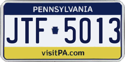 PA license plate JTF5013