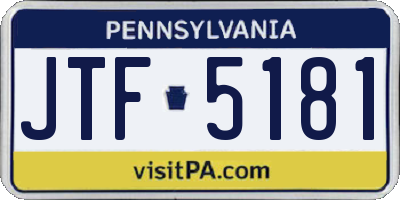 PA license plate JTF5181