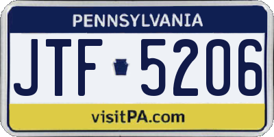 PA license plate JTF5206