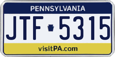 PA license plate JTF5315