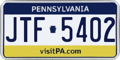 PA license plate JTF5402