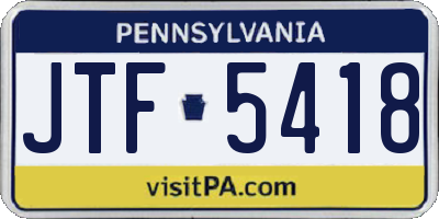 PA license plate JTF5418