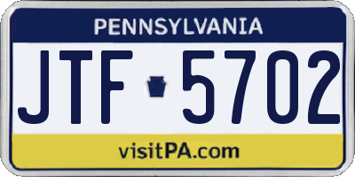 PA license plate JTF5702