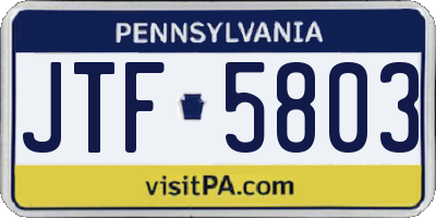 PA license plate JTF5803