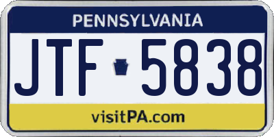 PA license plate JTF5838