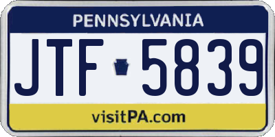 PA license plate JTF5839