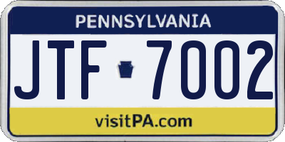 PA license plate JTF7002