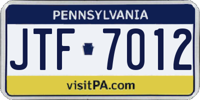 PA license plate JTF7012