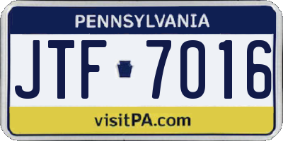 PA license plate JTF7016
