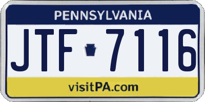 PA license plate JTF7116