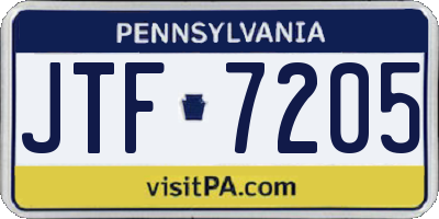 PA license plate JTF7205