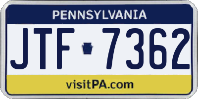 PA license plate JTF7362