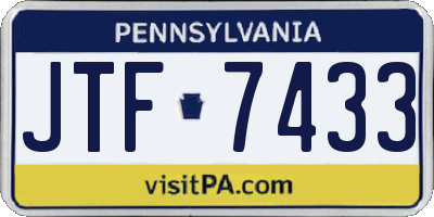 PA license plate JTF7433