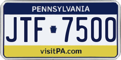PA license plate JTF7500