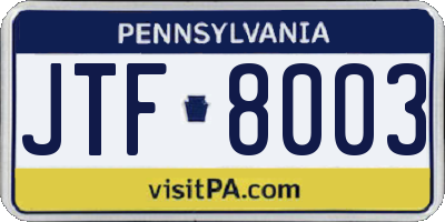PA license plate JTF8003