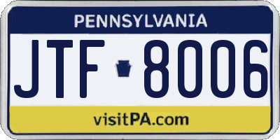 PA license plate JTF8006