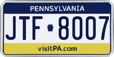 PA license plate JTF8007