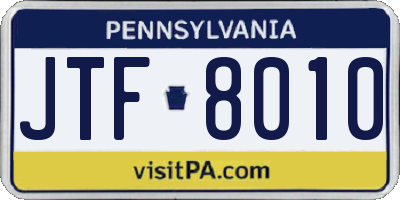 PA license plate JTF8010