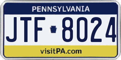 PA license plate JTF8024