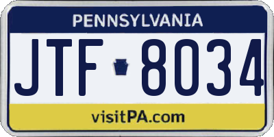 PA license plate JTF8034