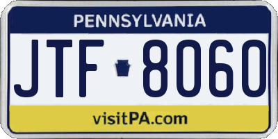PA license plate JTF8060