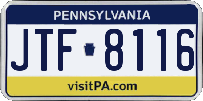 PA license plate JTF8116