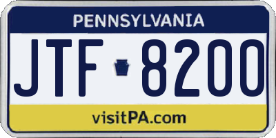 PA license plate JTF8200