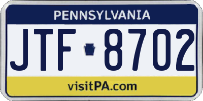 PA license plate JTF8702