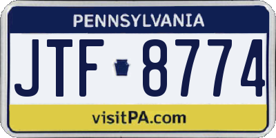 PA license plate JTF8774
