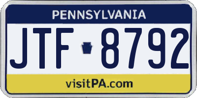 PA license plate JTF8792