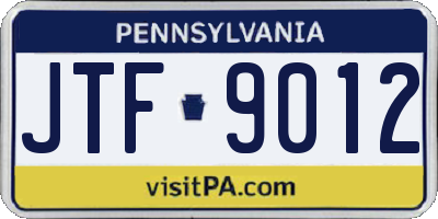 PA license plate JTF9012