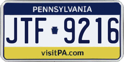 PA license plate JTF9216