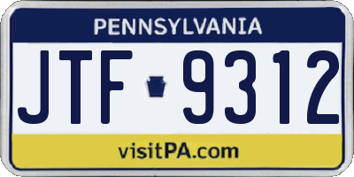 PA license plate JTF9312