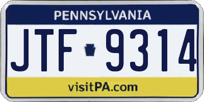 PA license plate JTF9314