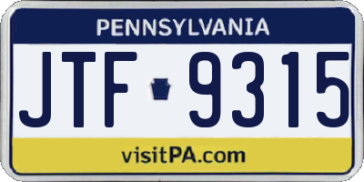 PA license plate JTF9315