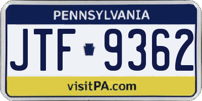 PA license plate JTF9362