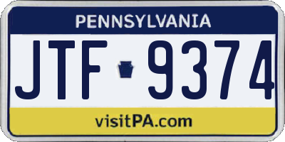 PA license plate JTF9374