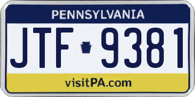 PA license plate JTF9381