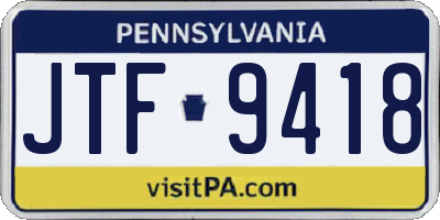 PA license plate JTF9418
