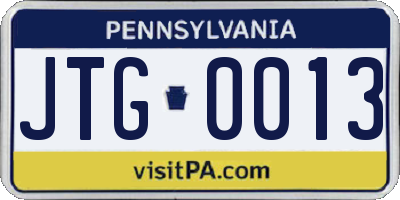 PA license plate JTG0013