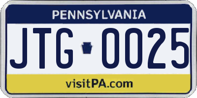 PA license plate JTG0025