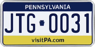 PA license plate JTG0031