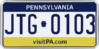 PA license plate JTG0103