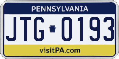 PA license plate JTG0193