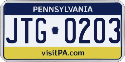 PA license plate JTG0203
